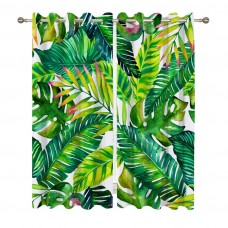 Goodbath Banana Leaves Window Curtains, Tropical Palm Leaf Blackout Curtain Window Treatment Drapes for Living Room Bedroom Hotel,2 Panels, 52W x 63H,Green White